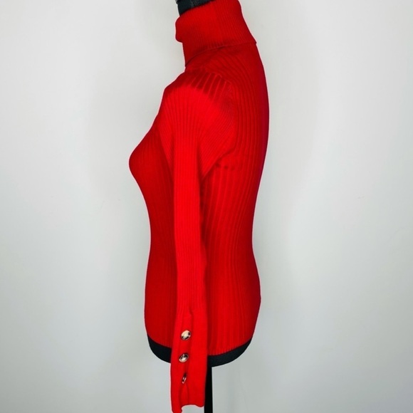 MOTH by Anthropologie Red Ribbed Turtleneck Button Sleeve Sweater Size Small - Picture 6 of 6